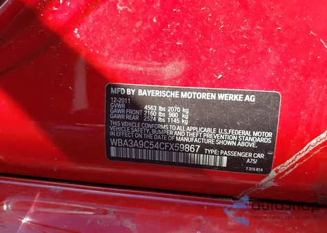 2012 BMW 335I from USA, damaged, VIN WBA3A9C54CFX59867